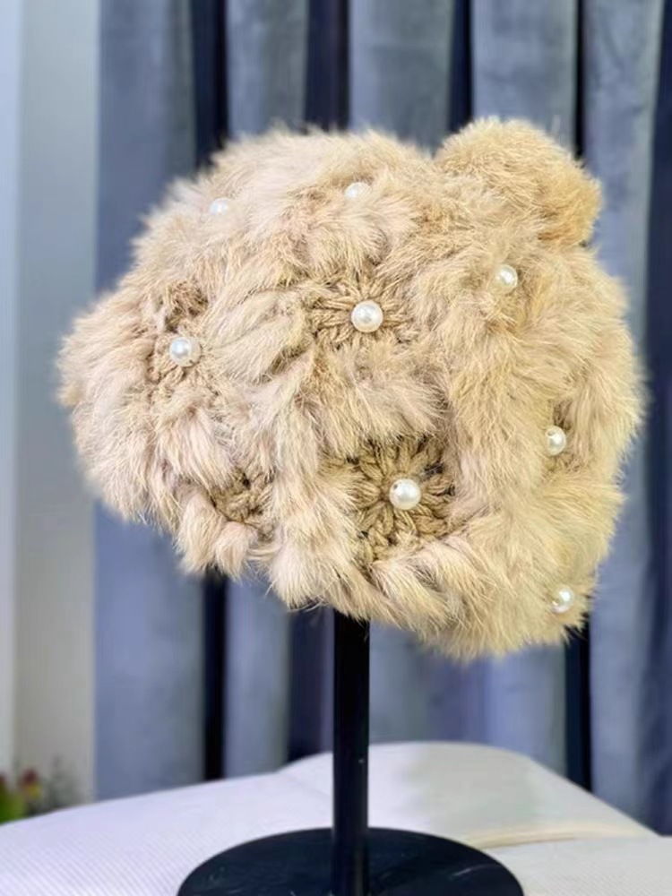Gorro de punto mujer con piel de conejo y protector de orejas_voghion.com