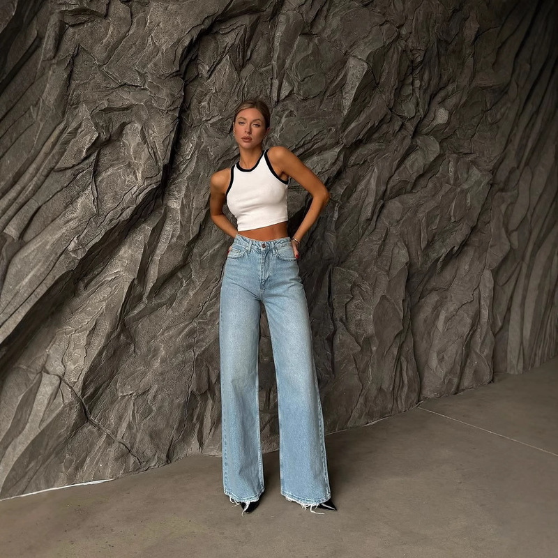 American Retro Trendy Versatile Long Pants 2025 Summer New High-Waisted Loose Straight-Leg Tassel Jeans for Women