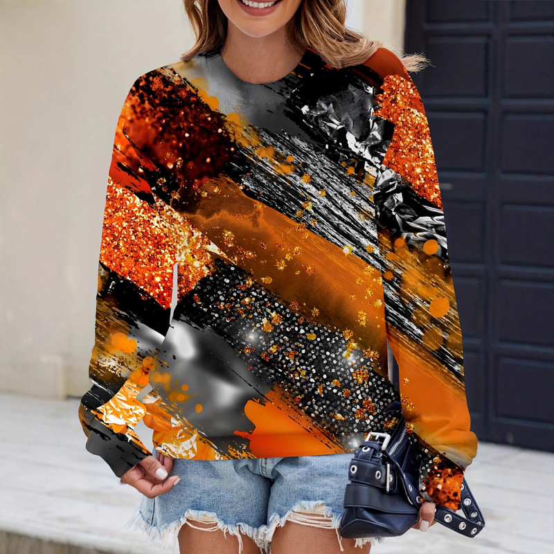 Spring and Autumn New Women's Color Oil Painting Print Fashion Round Neck Sweatshirt Lightweight Casual Loose Top Spring and Autumn New Women's Color Oil Painting Print Fashion Round Neck Sweatshirt Lightweight Casual Loose Top
