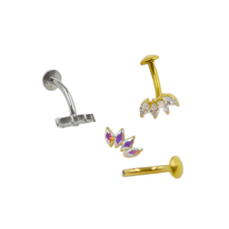 Fashion All Stainless Titanium Steel Inlaid With Zirconia Body Piercing Ring Navel Button, Wholesale For Foreign Trade Easy To Wear_voghion.com
