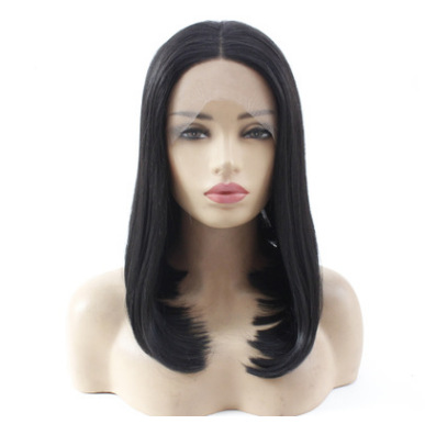Europa y los Estados Unidos en el comercio exterior negro Bobo cabeza corta pelo recto frente peluca de encaje fibra química pelo al por mayor LW0082