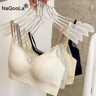 NaQooLa brand French lace no steel ring beautiful back bra mesh 0.7 thin cup contrast triangle cup underwear