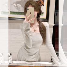 纯欲方领内搭针织打底衫女秋冬季2025新款修身套头毛衣高级感上衣