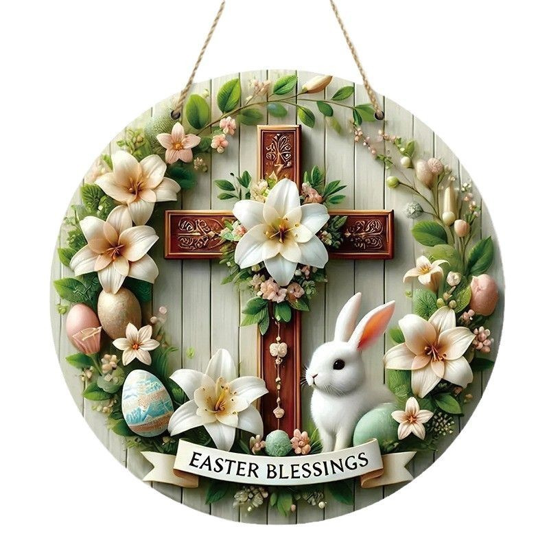 Colgantes en stock Pascua serie de decoración colgantes de madera fiesta decorativa huevo de conejo redondo
