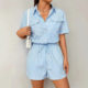 in stock Europe and the United States cross-border independent station temu Amazon striped button front open placket casual short sleeve waist jumpsuit