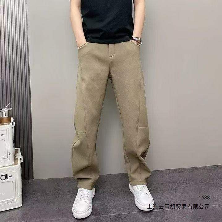 2026 New Spring and Autumn Trendy Men's Casual Pants Elastic Waist Straight Leg Pants Versatile Loose Fit Sports Solid Color Cotton Sweatpants