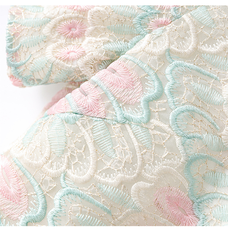 Váy maxi nữ thêu họa tiết lông vũ organza tay ngắn — mơ chi tiết 19