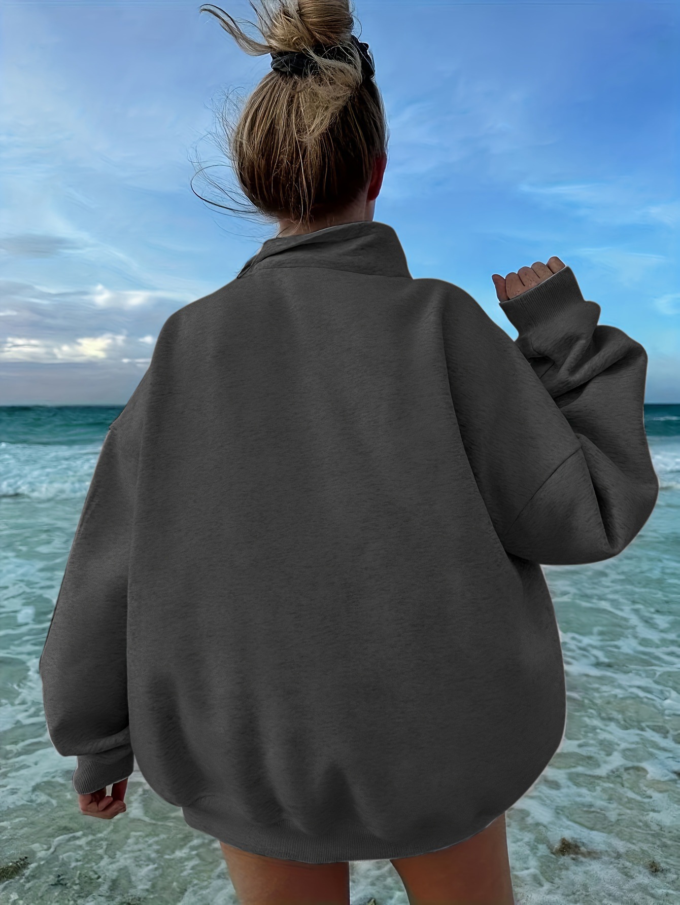 Sweatshirt Outdoor Autumn Winter Casual Loose Long Sleeve Sweatershirt Half Zipper Ladies