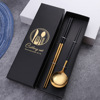 L Cross -border stainless steel knives fork spoon four -piece golden steak knife fork Portuguese tableware Christmas New Year gift box