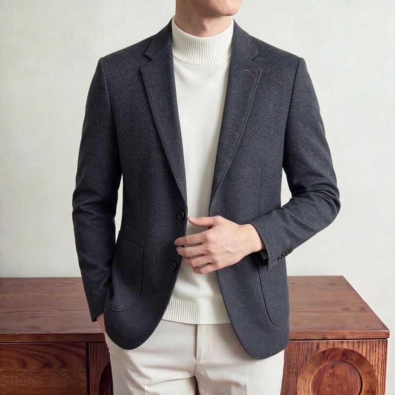 Gentleman's versatile men's woolen suit 2026 autumn and winter new style middle-aged business casual solid color single-piece coat Gentleman's versatile men's woolen suit 2026 autumn and winter new style middle-aged business casual solid color single-piece coat