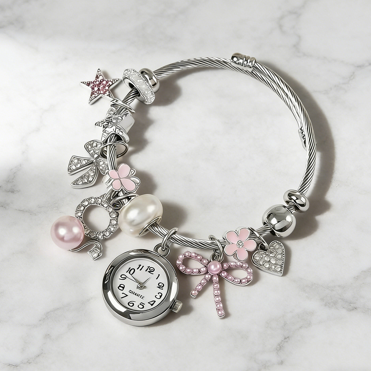 Panjia pulsera explosiva rosa / blanco / negro gatito colgante reloj pulsera moda exquisita joyería minimalista
