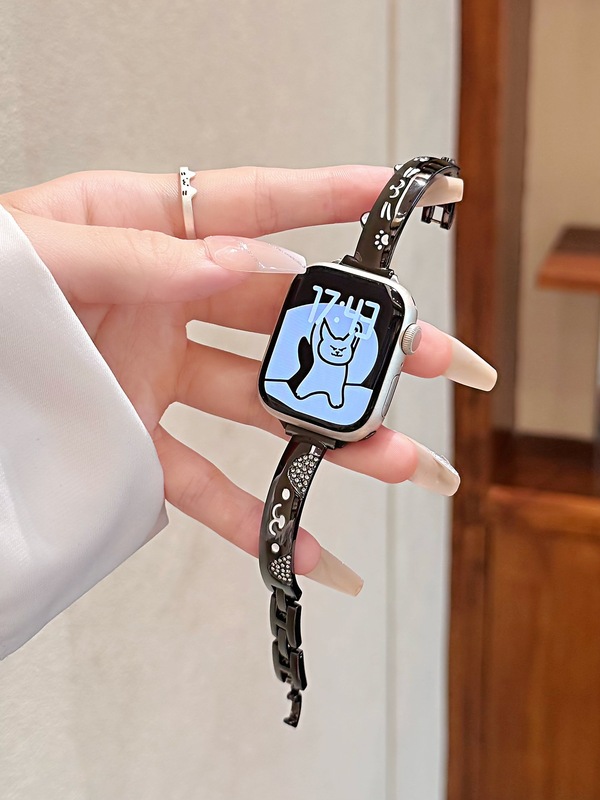 猫狗双全手镯镶钻金属表带适用S10苹果Apple watch手表iwatch腕带|undefined