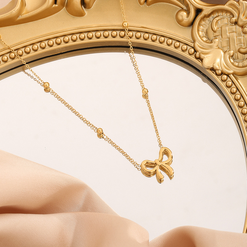 Cute round beads with bow stainless steel, fashionable universal bracelet, jewelry, accessory, simple and elegant design 3