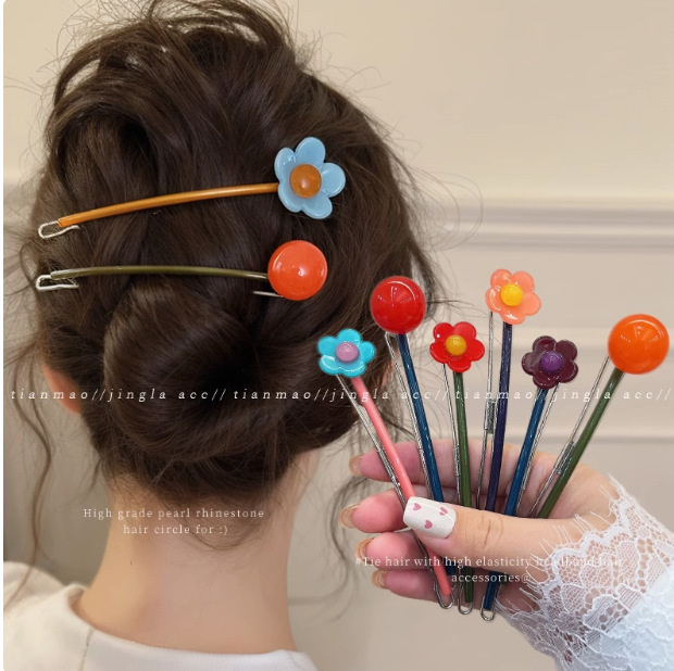 2025 New Korean Style Contrast Color Small Flower Frog Buckle Clip Women's High Sense Back Head Hairpin Elegant Hair Clip