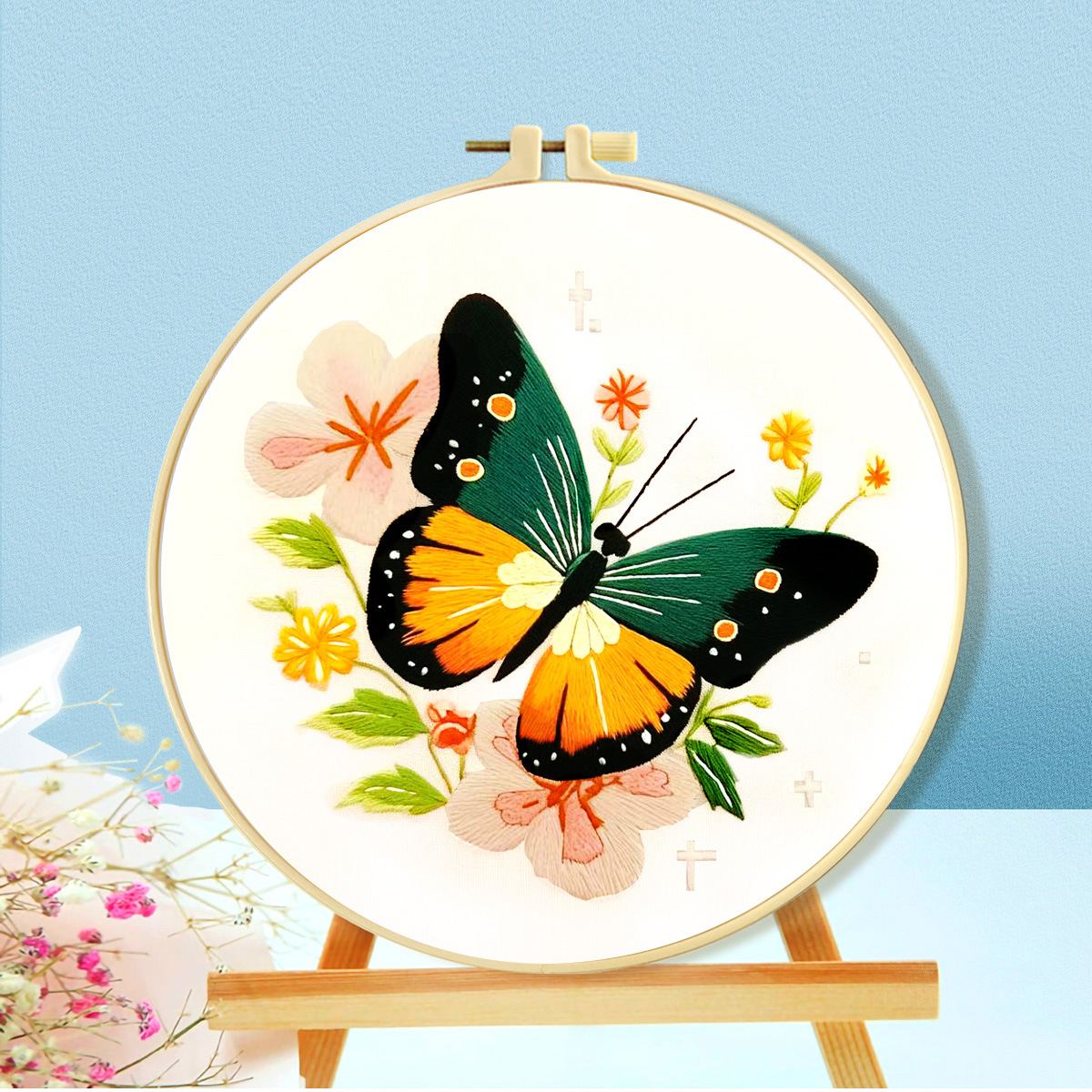 Kit de punto de cruz transfronterizo con cuatro mariposas, venta directa de fábrica, kit de punto de cruz impreso DIY para principiantes, hecho a mano.