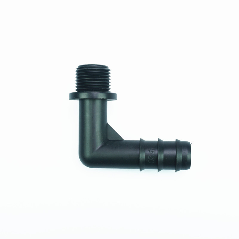 20 PE tubo 4 puntos codo de diente exterior invernadero accesorios de tubería de micro pulverización PE tubo enchufe accesorios de púas de ángulo recto simple