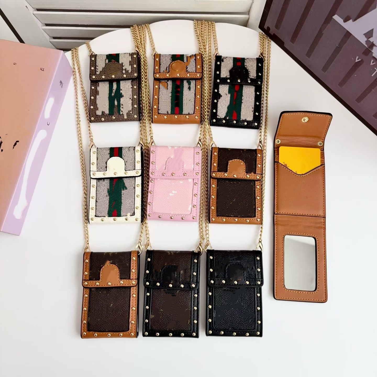 Mirror card holder, crossbody ID bag, card case for women, cute makeup mirror card holder, men's bag, ID case
