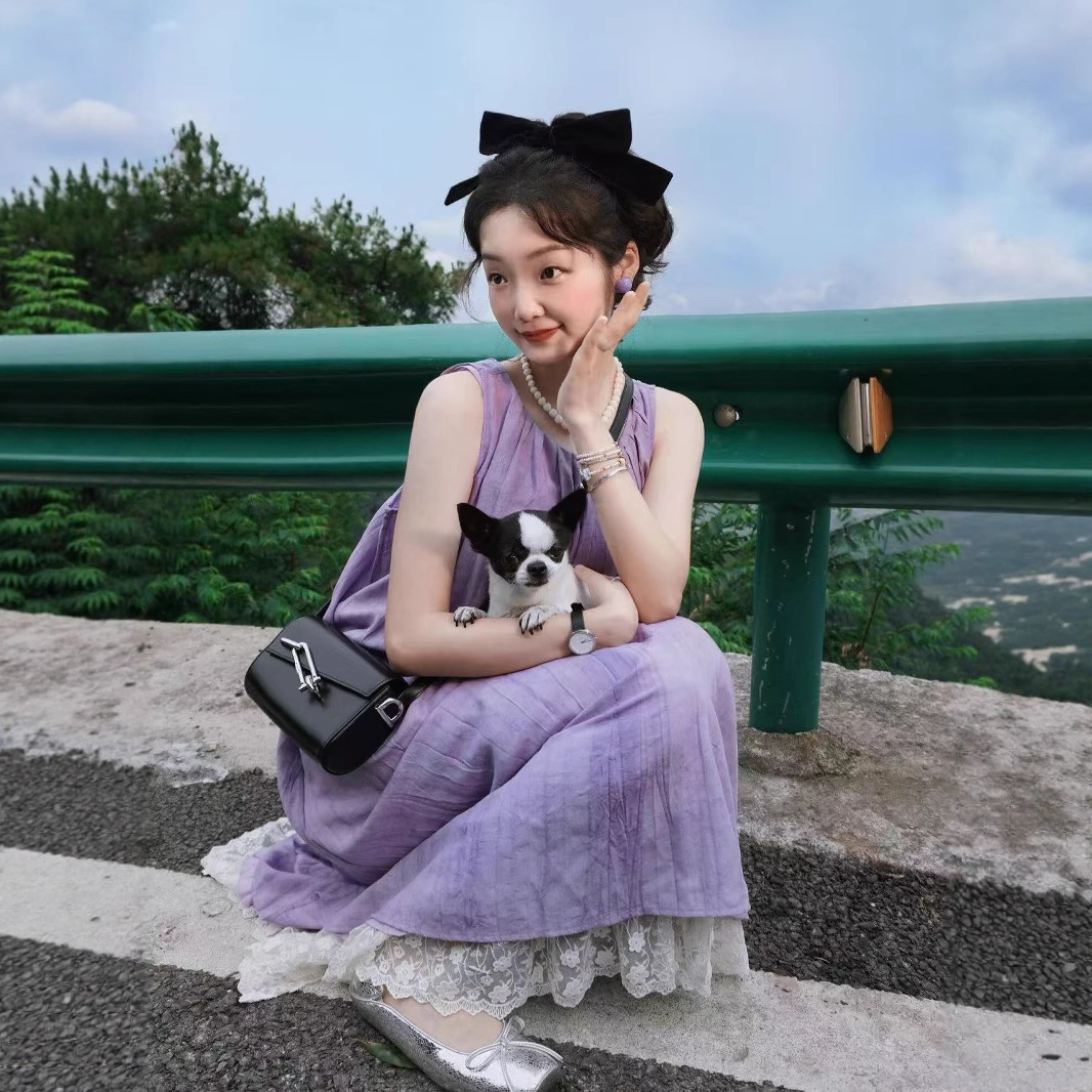 Summer retro purple lace dress with sleeves sleevless