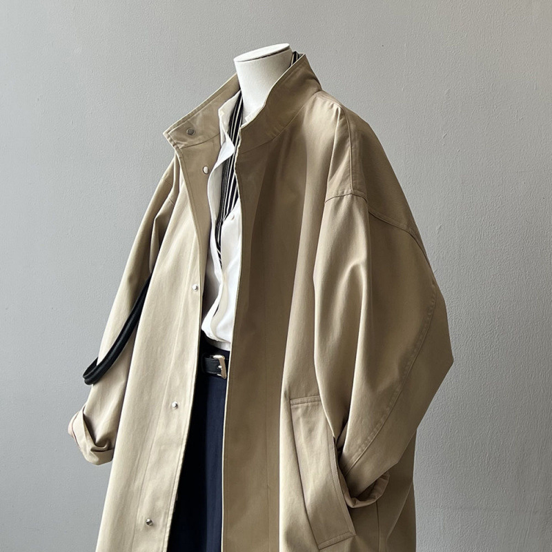 Japanese-Style Workwear Stand Collar Trench Coat for Women 2025 Spring and Autumn New Korean Version Loose Mid-Length Thin Textured Coat