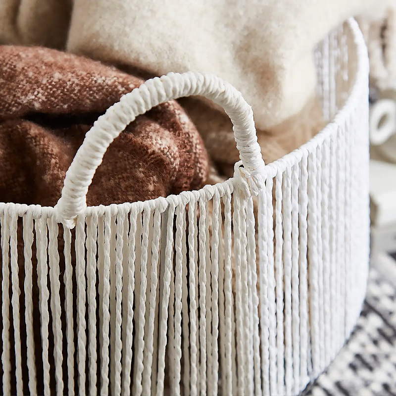 Cesta de ropa sucia Cesta de tejido de cuerda de papel Cesta de almacenamiento Cesta de ropa Cesta de lavandería doméstica Cesta de cosméticos Cesta de ordenamiento de artículos diversos