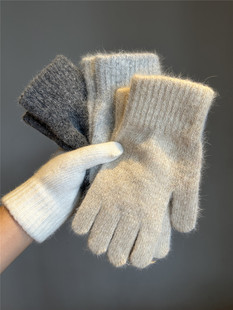 Autumn and Winter New Women's Rabbit Fur Pure Color Knitted Wool Gloves to Prevent Cold Students' Warm and Thickeneded Wrist Finger Gloves