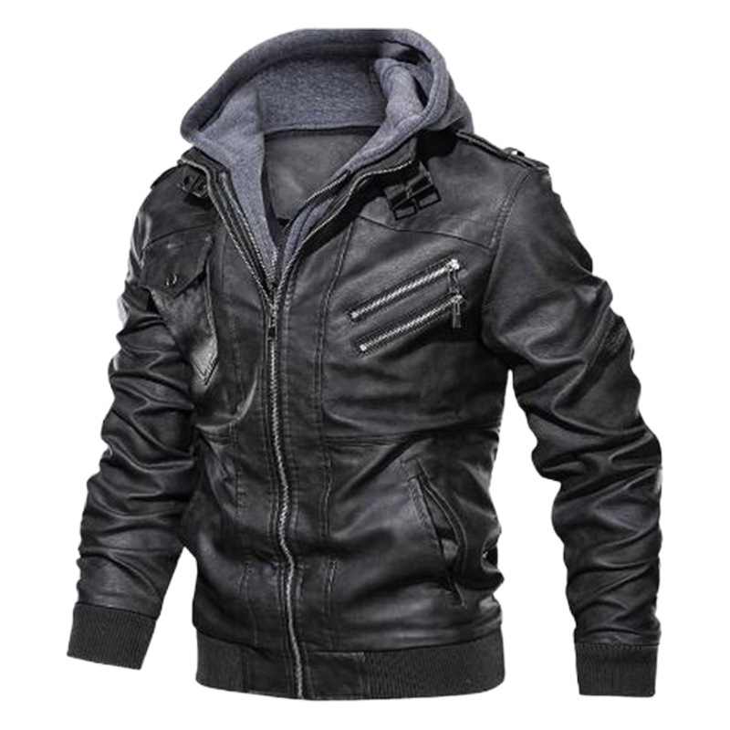 2907 leather jacket AliExpress Amazon vintage motorcycle PU leather jacket autumn and winter detachable men's hooded jacket