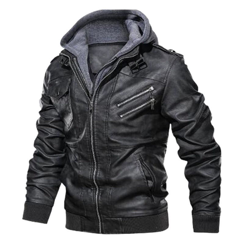 2907 кожаная куртка AliExpress Amazon винтажная мотоциклетная куртка из искусственной кожи осенне-зимняя Съемная Мужская куртка с капюшоном