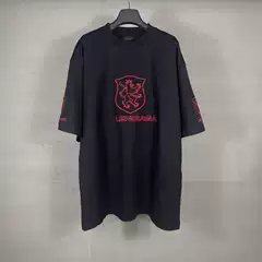 High Version 2026 New Joint Lion Emblem Letter Logo Front and Back Cuff Embroidered Short Sleeve T-Shirt