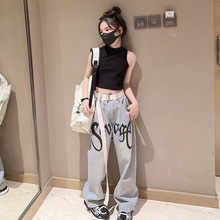 女童爵士舞套装街舞牛仔裤小女孩街头风走秀露肩背心上衣潮酷穿搭