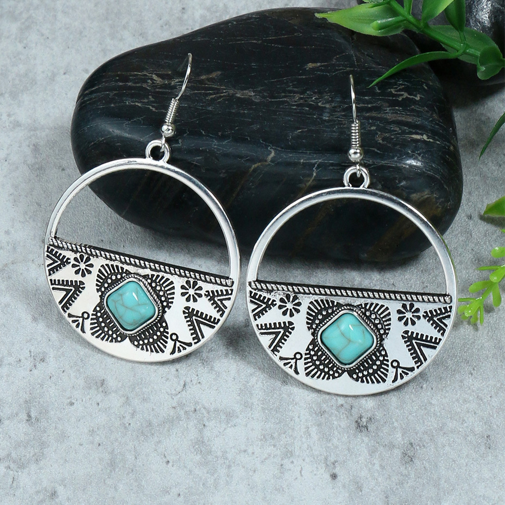 14g Weight Vacuum Plating Gold Plating Process Alloy Ear Needle Material Drop Earrings Classification 1 Pair Quantity Casual Occasion Alloy, turquoise Material Water Droplets Pattern Women's Gender Plating Design Retro Style 1 Pair Retro Water Droplets Plating Alloy Turquoise Drop Earrings 4