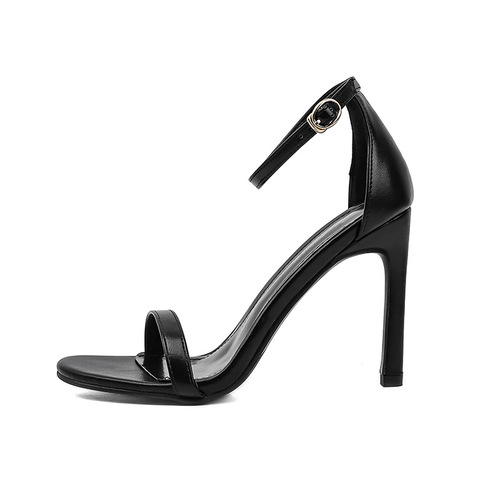 Black One Strap Sandals Absolutely Stunning 2024 New Summer Trendy High Heels French Women's Shoes Slim Heel White