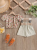 Summer cotton summer clothing, elastic top, shorts, belt, floral print, European style