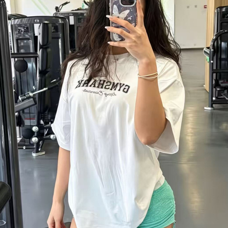 Summer Women's Sports Fitness Round Neck Short-Sleeved T-Shirt, Simple, Fashionable and Versatile, Fairy-Style Pure Cotton T-Shirt for Commuting