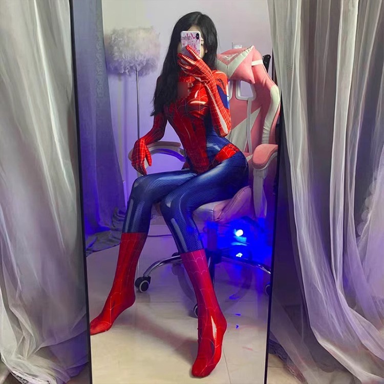 女性用ブラックスパイダーMJタイツコスプレ衣装、抖音大人女性用コスプレワンピース、クール|undefined
