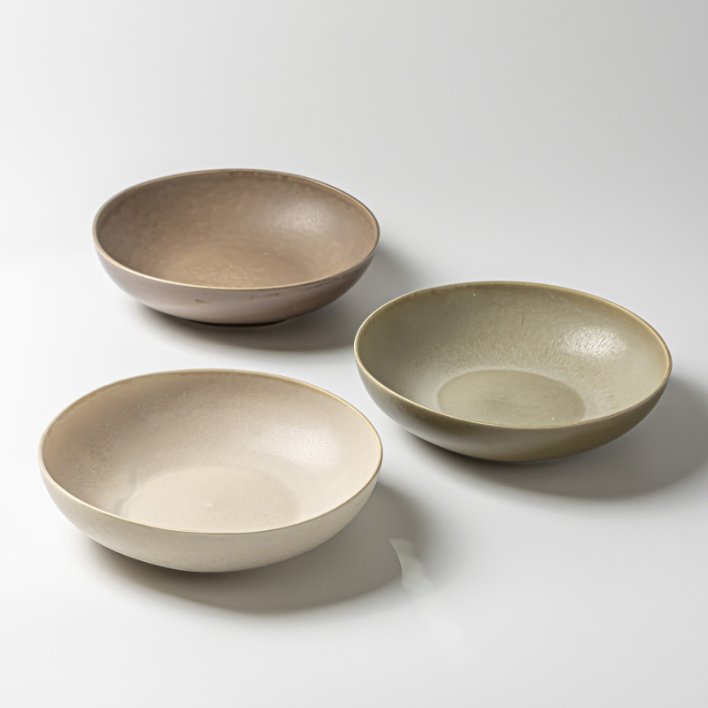 High-Quality Large Bowl for Home Use, Japanese-Style Ceramic Tableware, Vegetable Bowl, Salad Bowl, Restaurant Light Food Bowl, Round Fruit Bowl