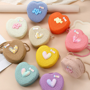 Children's Love Straw Bag Woven Bag Women's Cute Crossbody Fashion 2025 New Seaside Beach Travel Straw Bag