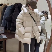 2025冬季新款云朵泡芙中长款羽绒服女宽松保暖加厚连帽白鸭绒外套