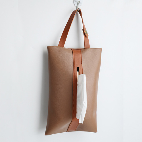 Simple Car Color-blocked Tissue Bag, Wall-mounted Leather Toilet Paper Holder, Creative Soft Fabric Decor Car Tissue Box