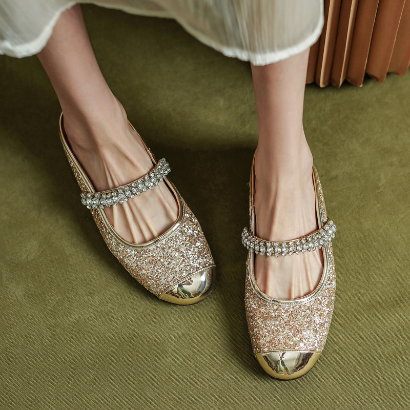 Shiny summer slippers with rhinestones with hidden heel