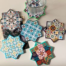 新款跨境五角星形状立体浮雕烫金杯垫亚马逊软木隔热垫欧咖啡杯垫