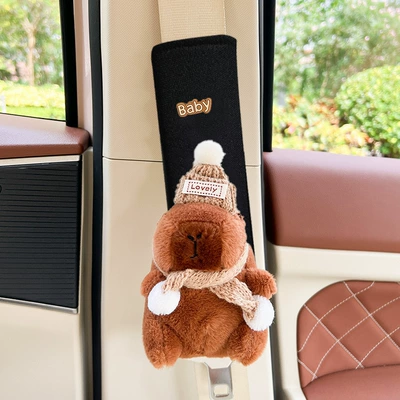 Pibala Car Seat Belt Shoulder Seat belt shoulder pad - capybara-capibala-fat-brown-hat-black-ice-silk-shoulder-cover-1-pack