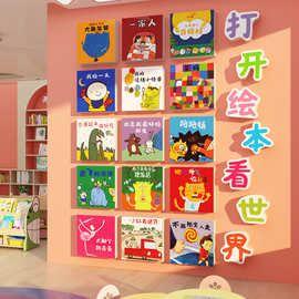 绘本馆环创墙面装饰贴图书角布置幼儿园阅读区材料童文化节月场景