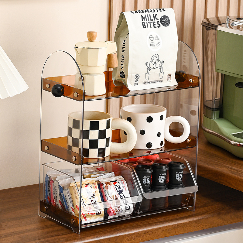 Desktop Water Cup Storage Rack, Multi-Layer Tea Bag Storage Rack, Home Kitchen Pantry Vintage-Style Coffee Cup Storage
