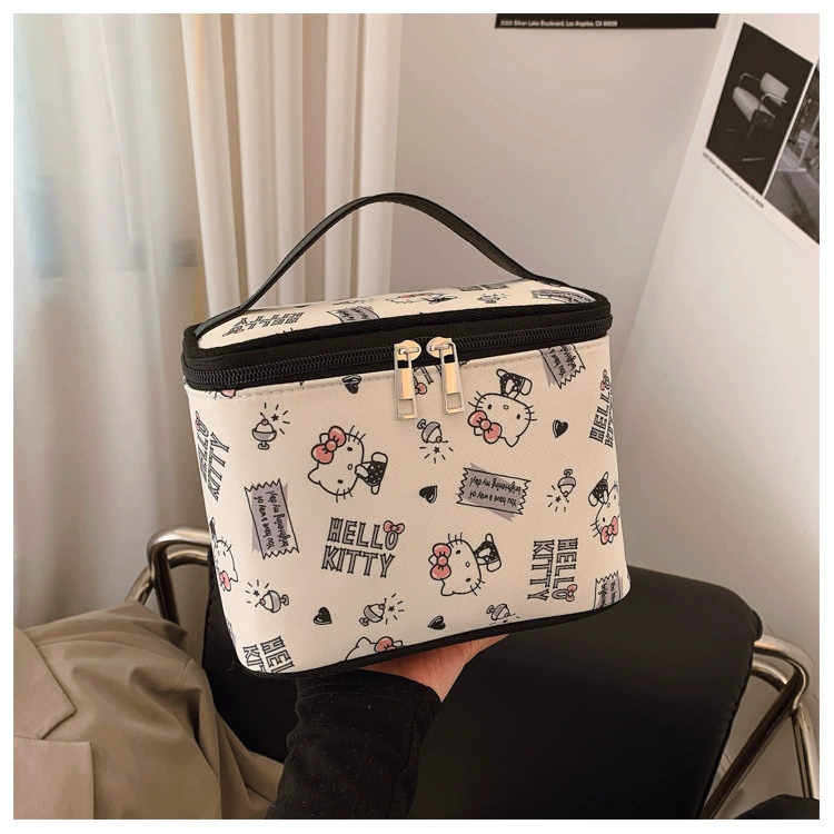 Cosmetic bag Hello Kitty handheld universal, large capacious storage, printed design
