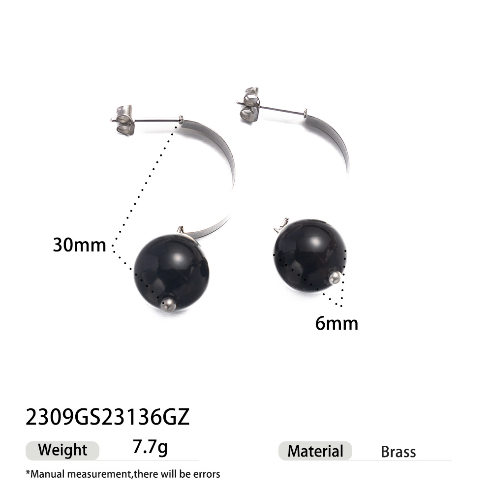 Taina europa y americana pendientes de acero inoxidable lujo ligero de alto nivel pendientes de ágata negro para mujeres no se desvanecen venta caliente transfronteriza