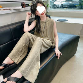 女童韩版背心阔腿裤两件套2025新款中大童休闲宽松薄款阔腿裤套装