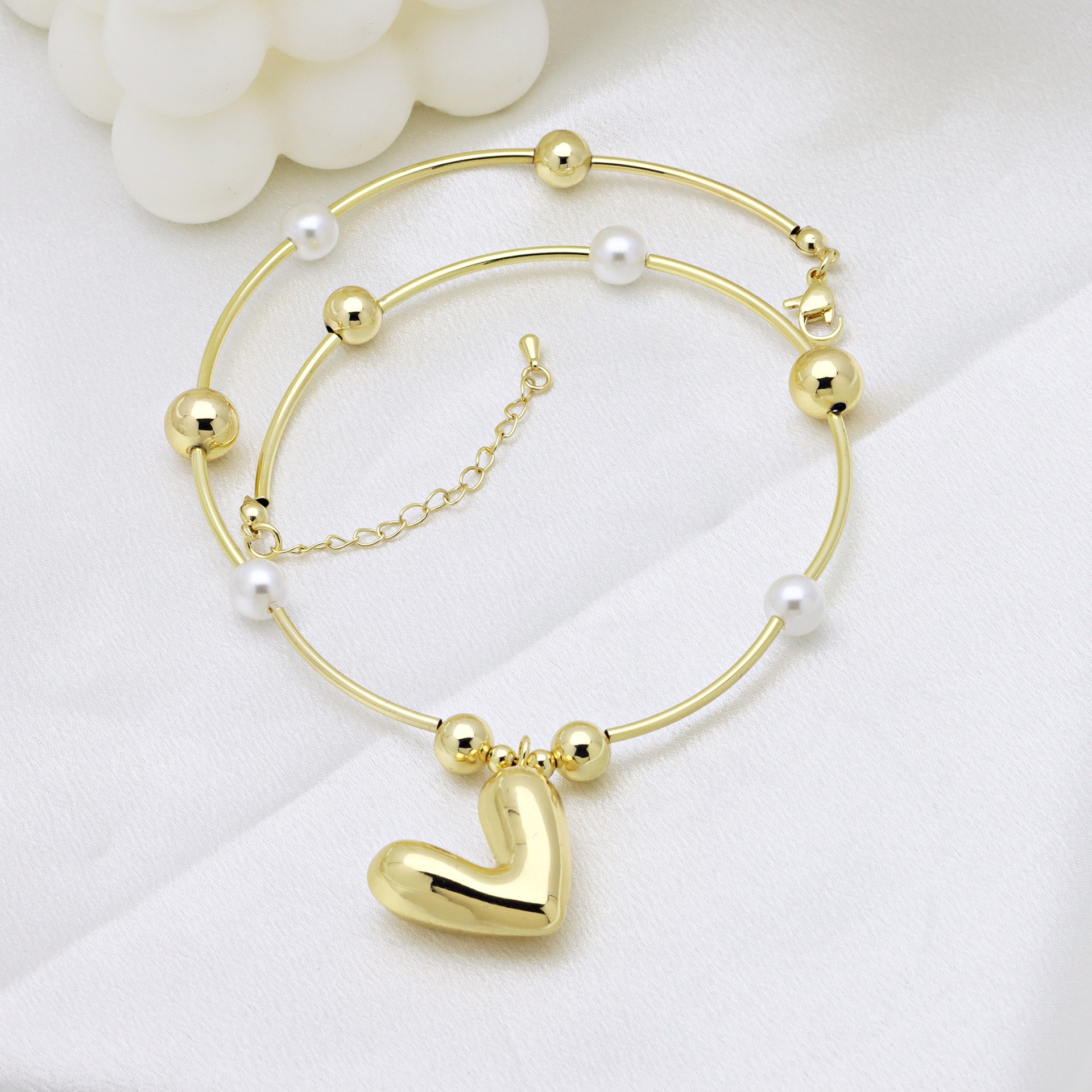 Copper Chain Material 1 Piece Quantity Copper Beaded Pearl Inlay Star Heart Shape Bow Knot Zircon Pendant Necklace