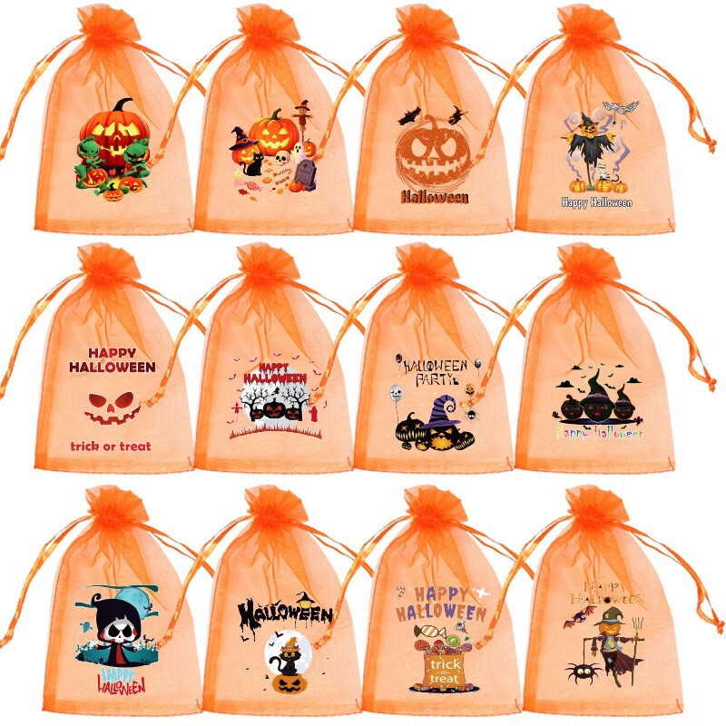 Cross-Border Halloween Candy Bags, Holiday Party Snacks, Cookie Packaging, Party Favors, Gift Bags, Orange Gauze Bags Cross-Border Halloween Candy Bags, Holiday Party Snacks, Cookie Packaging, Party Favors, Gift Bags, Orange Gauze Bags