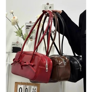 Bags Korean New Women's One Shoulder Butterfly Boston 2024 Series Bow Niche Trendy Bag Tifa Underarm Stick Portable