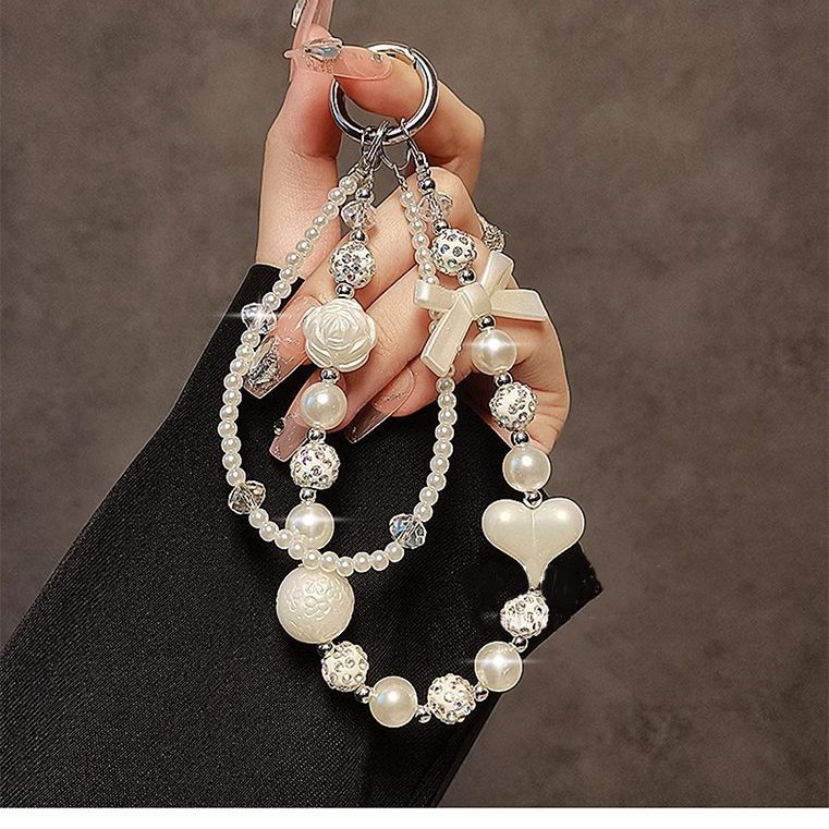 Personalidad creativa diamante perlas cuentas pulsera pulsera corta colgante caso de teléfono móvil llavero de automóvil bolsos colgante
